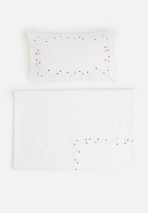 DNU Sheraton - Hearts embroidered duvet cover set - white & pink