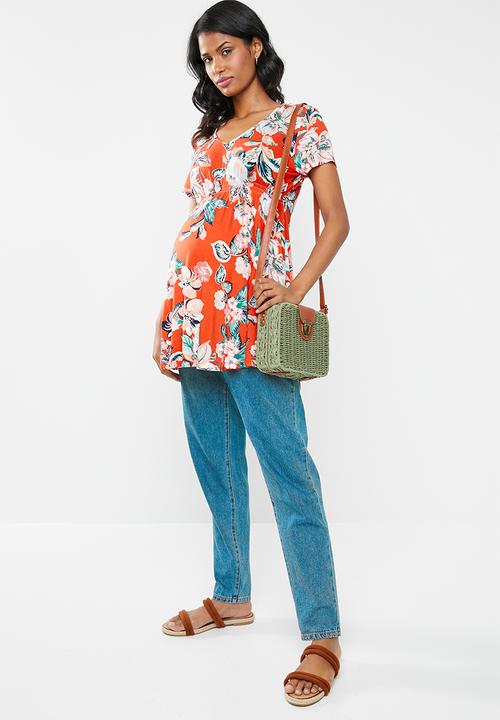 Cherry Melon - Maternity Smock top cap sleeve top - orange