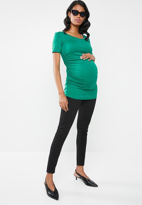 Cherry Melon - Maternity Round neck top with side detail - green