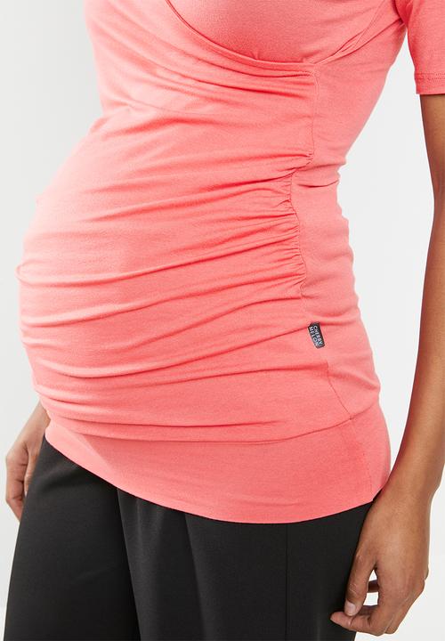 Cherry Melon - Gauged wrap top - coral