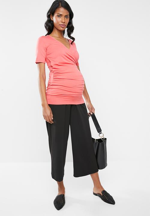 Cherry Melon - Gauged wrap top - coral