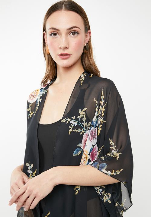 Joy Collectables - Fringe detail kimono - black 