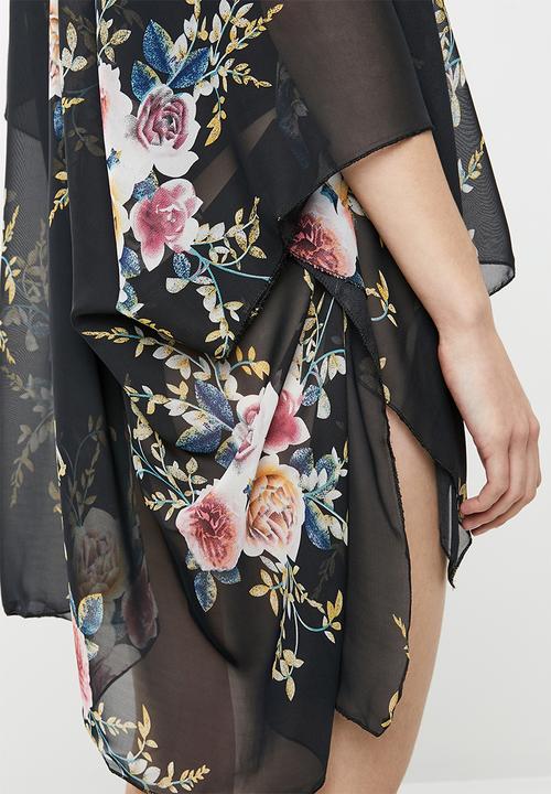 Joy Collectables - Fringe detail kimono - black 