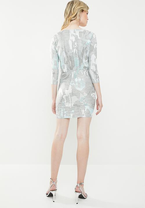 Superbalist - Jacquard knit wrap dress - green & grey 