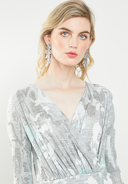 Superbalist - Jacquard knit wrap dress - green & grey 