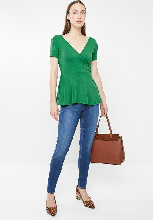 edit - Peplum short sleeve top - green