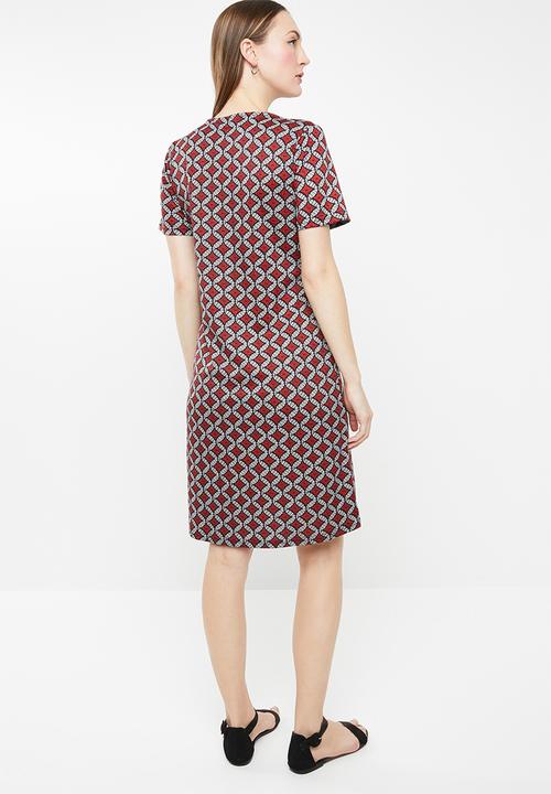 edit - Short sleeve shift dress with zips - multi