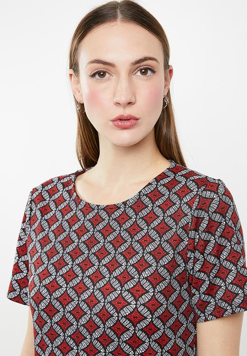 edit - Short sleeve shift dress with zips - multi