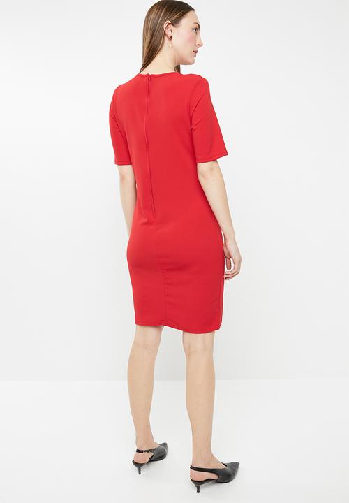 edit - Short sleeve pencil dress - red