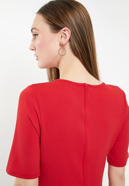 edit - Short sleeve pencil dress - red