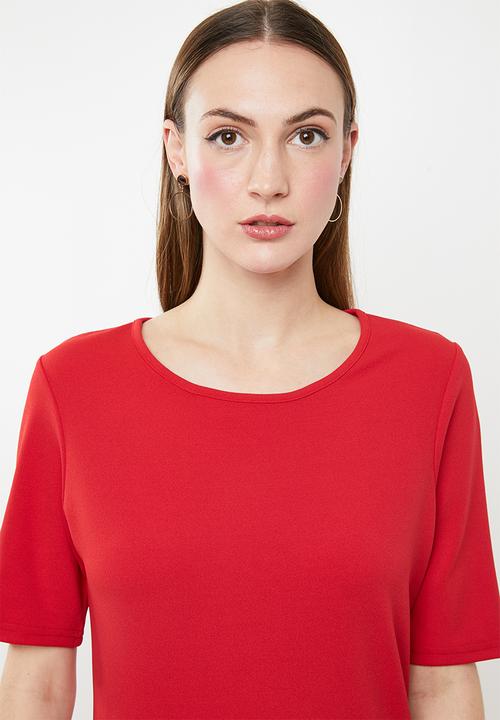 edit - Short sleeve pencil dress - red