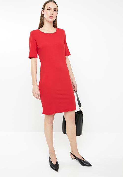 edit - Short sleeve pencil dress - red