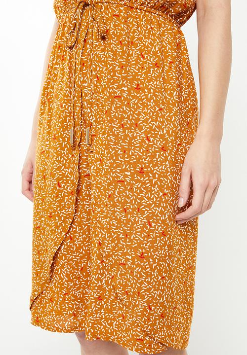 edit - Mock wrap dress with draw-cord - yellow