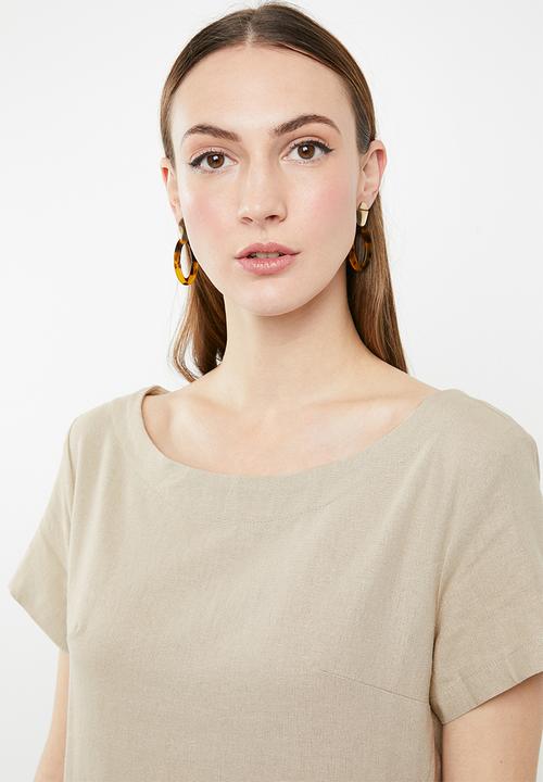edit - Short sleeve linen blend tunic - beige 