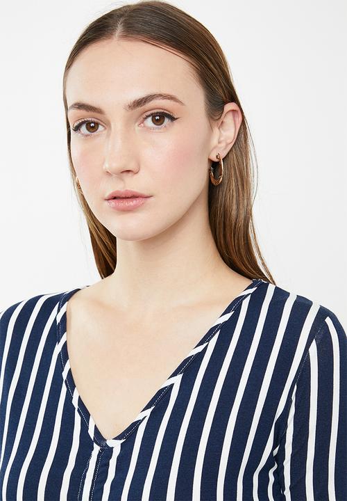 edit - Draw-cord peplum top - navy & white