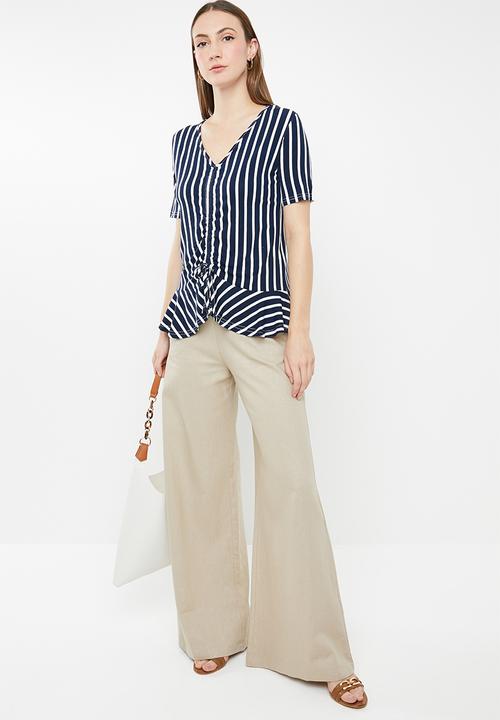 edit - Draw-cord peplum top - navy & white