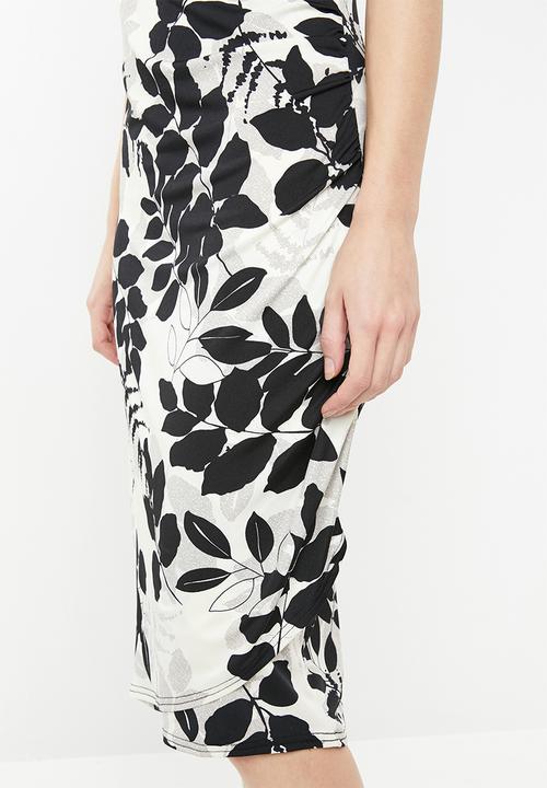 edit - Wrap over pencil dress - black & cream 