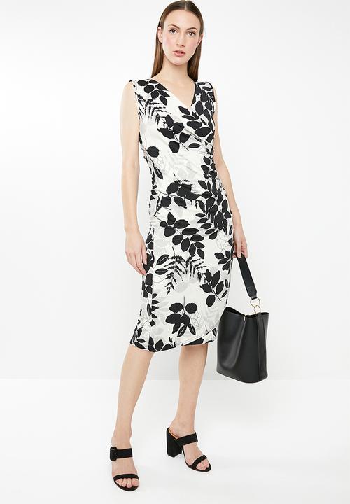 edit - Wrap over pencil dress - black & cream 