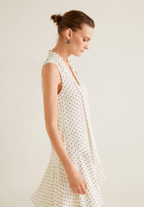 MANGO - Printed bow dress - off white