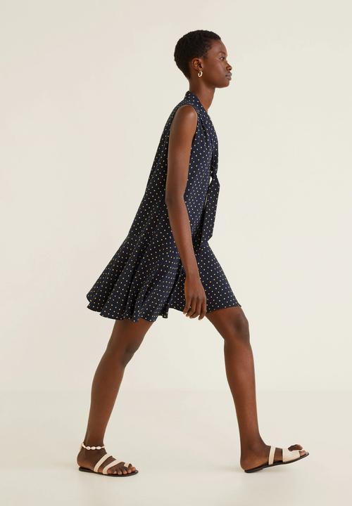 MANGO - Printed bow dress - navy