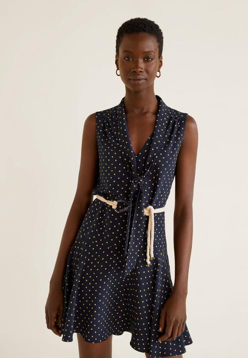 MANGO - Printed bow dress - navy