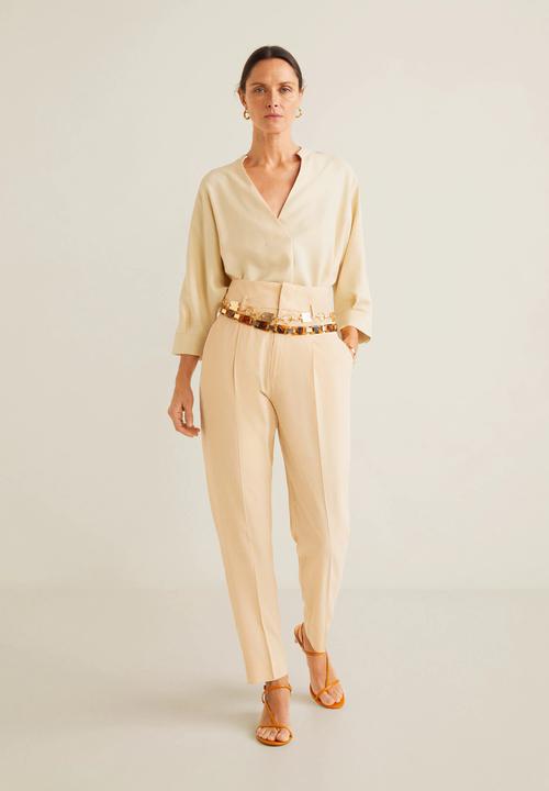 MANGO - V-neck blouse - cream
