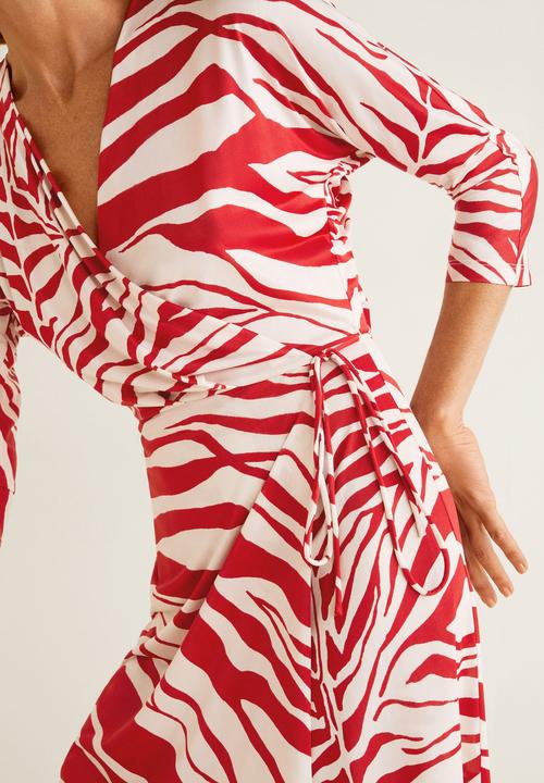 MANGO - Printed wrap dress - red & white