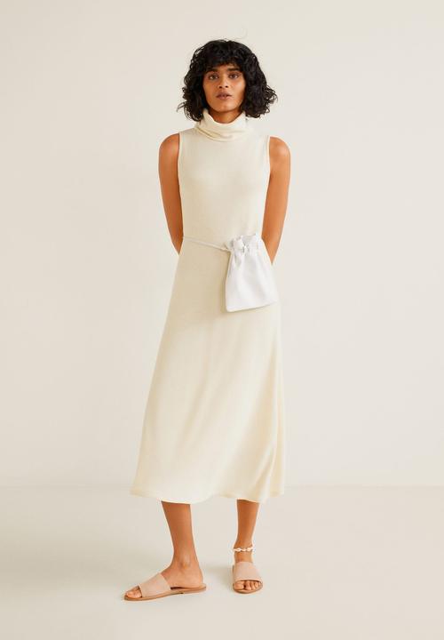MANGO - Cowl neck midi dress - natural white