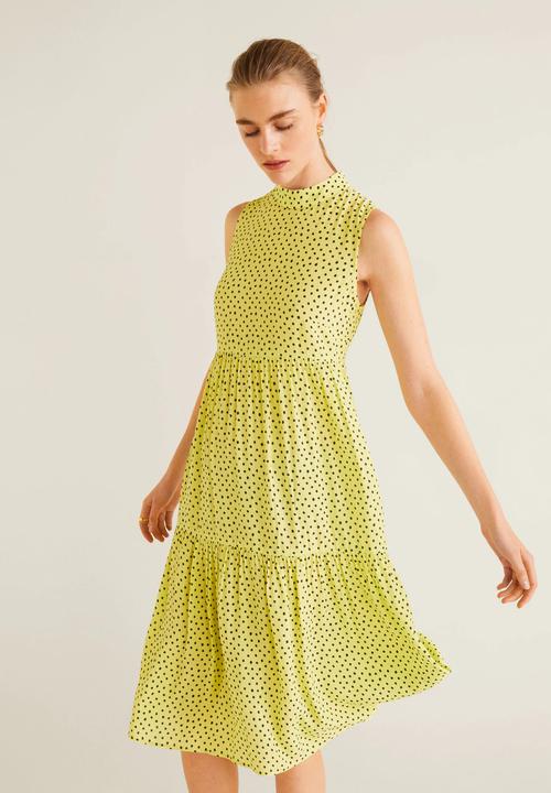 MANGO - Polkadot flared dress - yellow