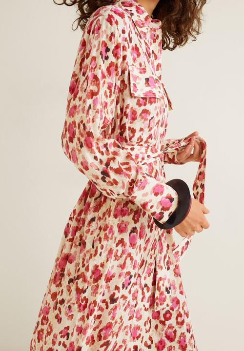 MANGO - Leopard midi patch pocket dress - red
