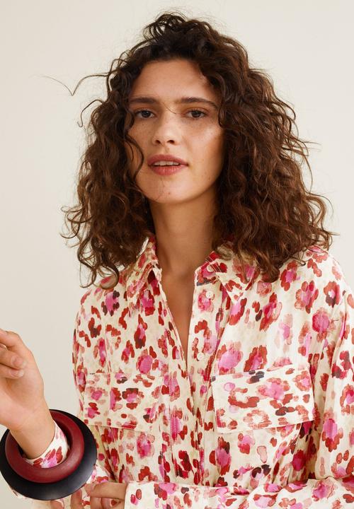 MANGO - Leopard midi patch pocket dress - red