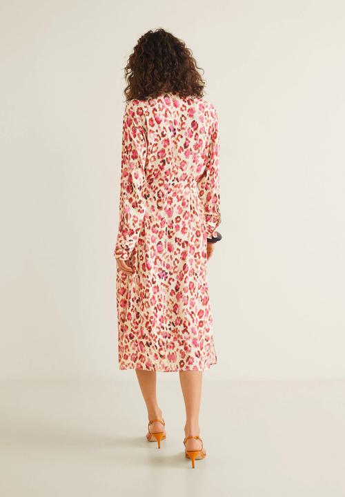 MANGO - Leopard midi patch pocket dress - red
