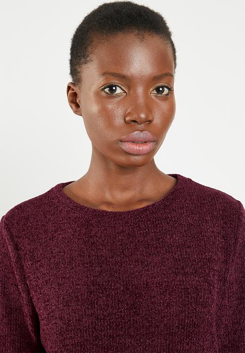 STYLE REPUBLIC - Chenille crew neck sweater - burgundy