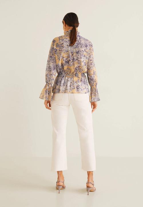 MANGO - Floral flared sleeve blouse - peach & purple 