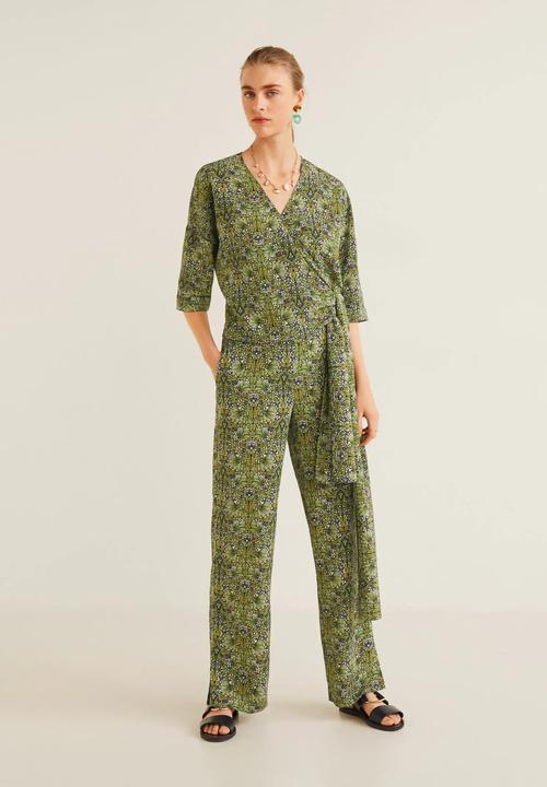 MANGO - Floral wrap blouse - green