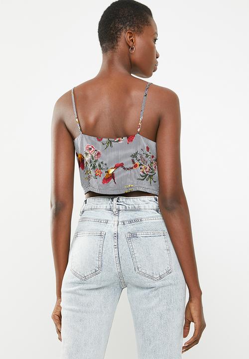 STYLE REPUBLIC - Front button crop-top - black & white