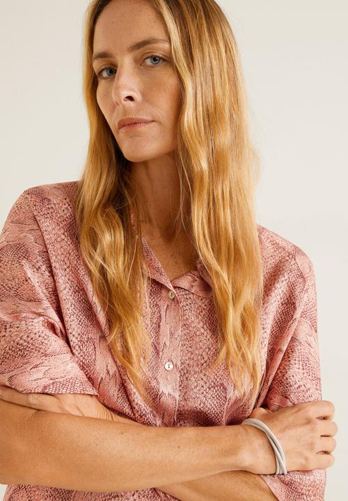 MANGO - Snake print satin shirt - pink