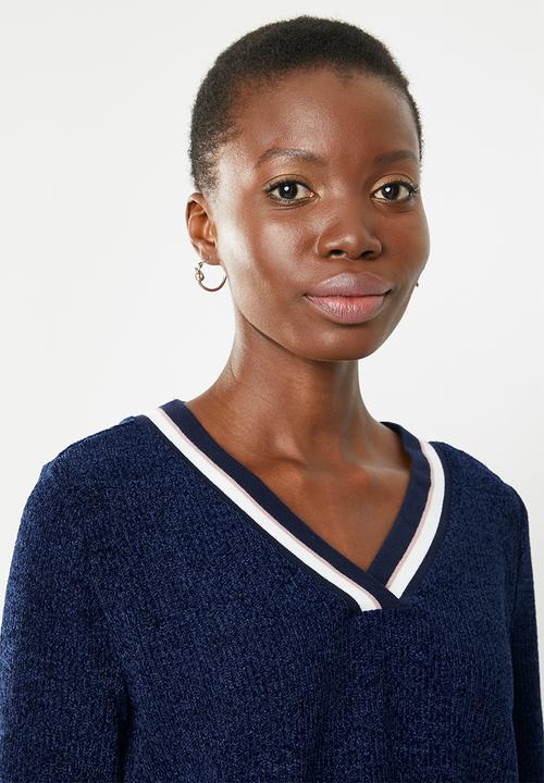 STYLE REPUBLIC - V-neckline chenille sweater - navy