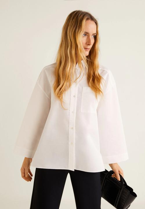 MANGO - Oversized shirt with pocket detail - white