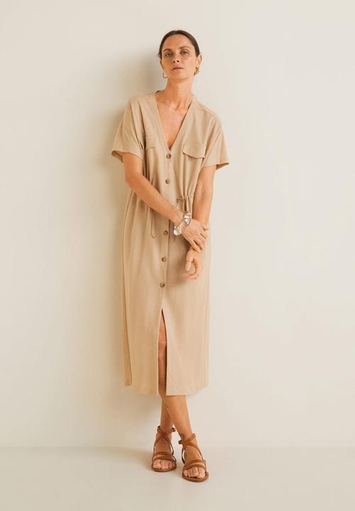 MANGO - Buttoned midi dress with pockets - beige