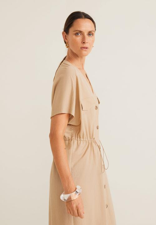 MANGO - Buttoned midi dress with pockets - beige