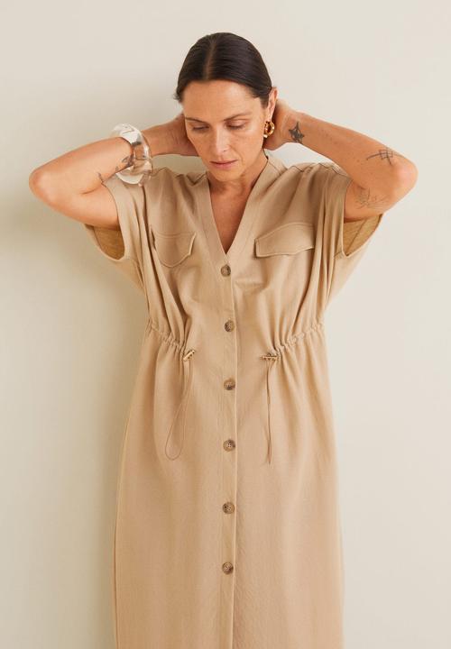 MANGO - Buttoned midi dress with pockets - beige