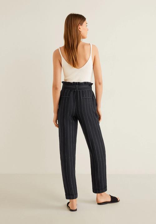 MANGO - Pinstripe linen trouser - black