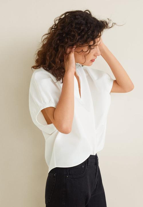 MANGO - V-neck blouse - white