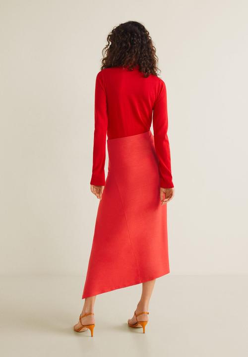MANGO - Asymmetric midi skirt - red