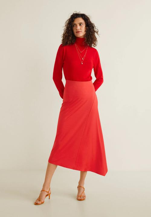 MANGO - Asymmetric midi skirt - red
