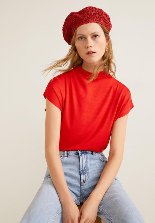 MANGO - High collar T-shirt - red