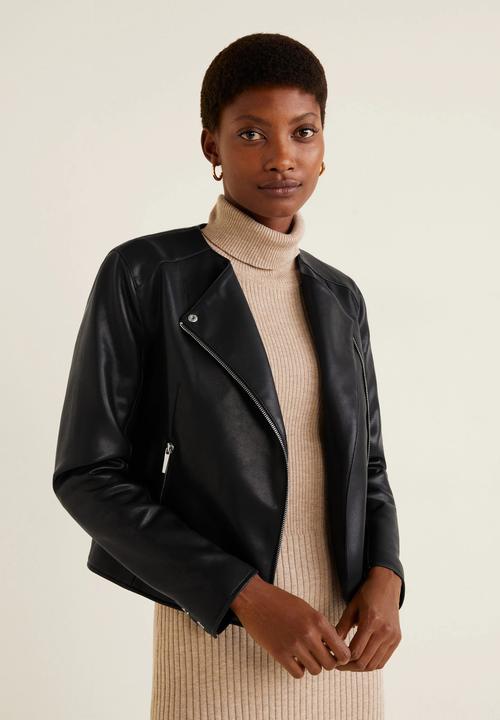 MANGO - Zipped biker jacket - black
