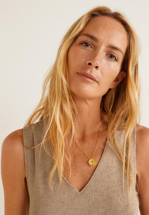 MANGO - Textured top with tie detail - brown