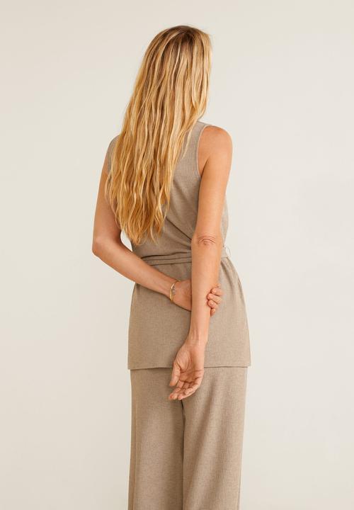 MANGO - Textured top with tie detail - brown